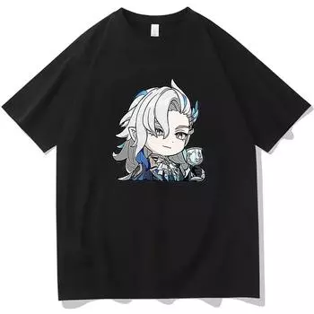Футболка Genshin Impact Женская одежда Мода Harajuku Смешная Kawaii Neuvillette Принт Футболка с коротким рукавом Аниме Одежда Топы S