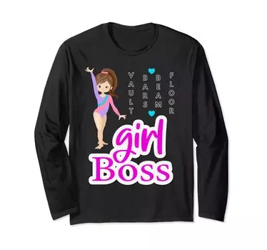 Футболка Girl Boss Gymnastics Vault Bar Beam Floor с длинным рукавом чёрный