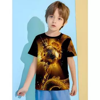 Футболка Golden Football Одежда для мальчиков от 8 до 10 лет Летняя одежда для мальчиков и девочек Футболка для мальчиков Детская футболка Верхние рубашки 100
