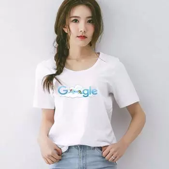 Футболка Google MS Summer O Neck Белая футболка Повседневная белая футболка с принтом Женская S белый