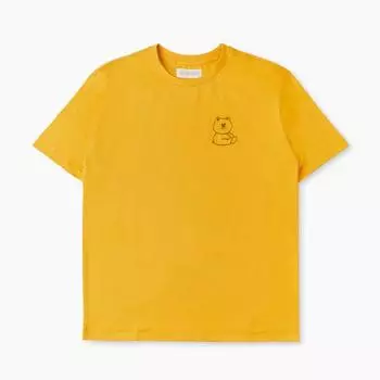Футболка горчичного цвета с короткими рукавами и фирменной вышивкой Line Friends Made by Brown