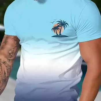 Футболка Gradient Coconut Tree для мужчин, летняя пляжная гавайская футболка с 3D-принтом, для отдыха и спорта, дышащая, мужская одежда больших размеров S