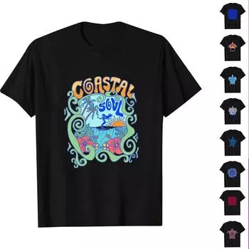 Футболка Графический Текст Бассейн 3D Печать Уличный Повседневный Короткий Рукав Печатный Базовый Топы L синий