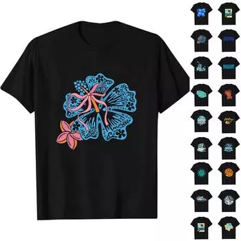 Футболка Графический Текст Бассейн 3D Печать Уличный Повседневный Короткий Рукав Печатный Базовый Топы L синий