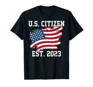 Футболка гражданина США Est 2023 года Гражданство Новая футболка гражданина США Футболка