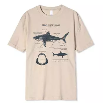 Футболка Great White Shark Anatomy, новинка, летняя, мужская, уличная, с коротким рукавом, в стиле хип-хоп, панк, повседневные, модные, белые футболки S