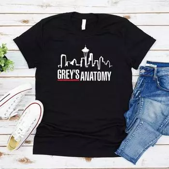 Футболка Grey s Anatomy Серая футболка Больница Sloan Memorial Футболка Футболка с изображением телешоу Женские графические футболки с коротким рукавом Винтажные повседневные топы S чёрный