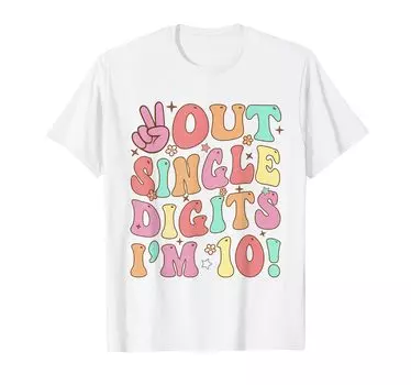 Футболка Groovy 10th Birthday для девочек 10th Birthday 10 Years Old для детей белый