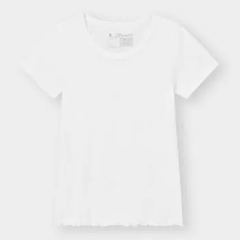 Футболка GU by Uniqlo GIRLS из сухого хлопка в рубчик с короткими рукавами +E 01 OFF WHITE/100cm