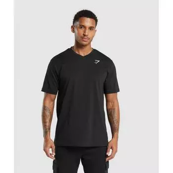 Футболка GYMSHARK Crest с V-образным вырезом, черная A7A3Q BB2J XS