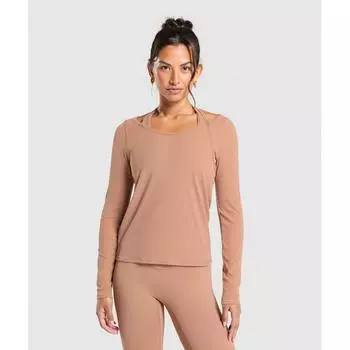Футболка Gymshark Elevate с длинным рукавом, осенне-коричневая, B9a5s Ncnw XXS
