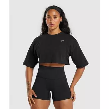 Футболка Gymshark HeavyweighT CoTTon Crop, черная B9a5i Bb2j XXS