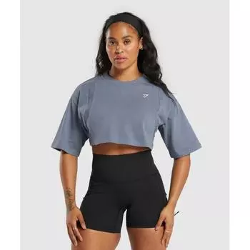 Футболка Gymshark HeavyweighT CoTTon Crop синяя B9a5i ucTm XS