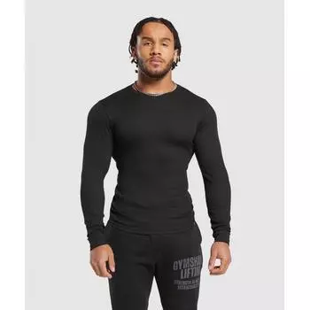 Футболка GYMSHARK с длинным рукавом в рубчик, черная A6A2F BB2J XS