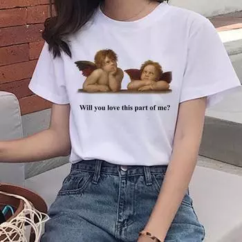 Футболка Harajuku Angel Kawaii для женщин Футболка Ullzang Cute Baby Angels Футболка с графической эстетикой 90-х S белый