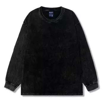 Футболка Harajuku из хлопка 200 г, простой стиль для женщин, черные топы с длинными рукавами, хлопок, потертый и состаренный, для повседневной езды на работу M