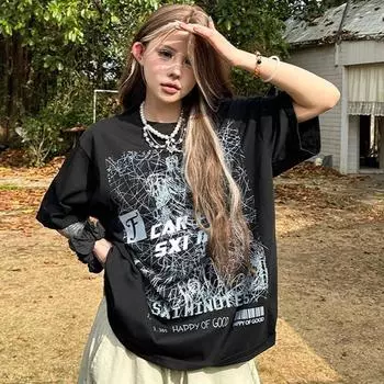 Футболка Harajuku Oversize, высокое качество, 220 г, 100% хлопок, футболка, летняя футболка с принтом Graffiti Maker для женщин, одежда, топы Y2k, уличная одежда UNISEX S белый