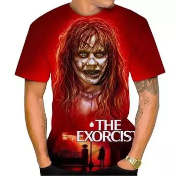 Футболка Harajuku с круглым вырезом и принтом ужасов «Изгоняющий дьявола» в 3D, повседневная футболка с коротким рукавом, летняя мужская одежда S