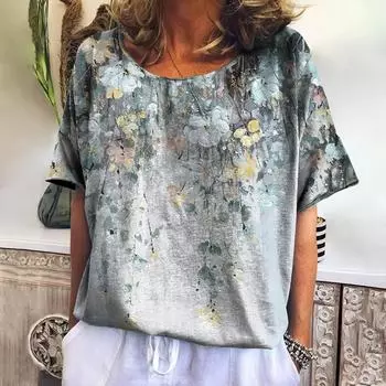 Футболка Harajuku Simple Flower 3D Print, повседневная футболка с коротким рукавом и круглым вырезом, женская одежда больших размеров, модные женские футболки S