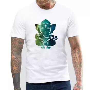 Футболка Harajuku, уличная одежда, белая хлопковая мужская футболка, топы с круглым вырезом, «Космос Ганеш» S белый