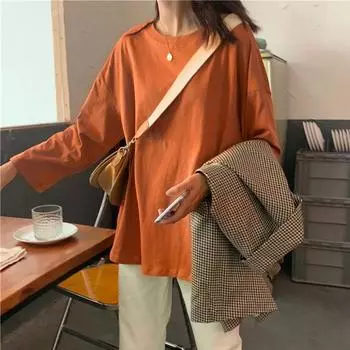 Футболка harajuku весна осень однотонная простая футболка большого размера для женщин одежда готические футболки белые черные с длинным рукавом y2k топы M