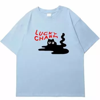 Футболка Harajuku, забавная эстетичная черная кошка с буквенным принтом Acubi, футболка с короткими рукавами, повседневные хлопковые свободные летние топы в стиле хип-хоп, футболки S чёрный