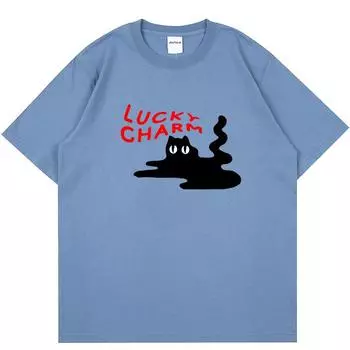 Футболка Harajuku, забавная эстетичная черная кошка с буквенным принтом Acubi, футболка с короткими рукавами, повседневные хлопковые свободные летние топы в стиле хип-хоп, футболки S чёрный