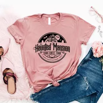 Футболка Haunted Mansion Retro, винтажная рубашка для езды, рубашка Haunted Mansion WDW, винтажная потертая футболка унисекс, женская летняя рубашка S чёрный