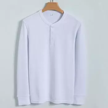 Футболка Henry из хлопка Water Wash, мужская повседневная футболка с длинными рукавами и круглым вырезом, мужская базовая футболка с воротником Henry S