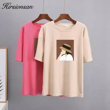 Футболка Hirsionsan Harajuku, женские летние футболки с принтом Kawaii, элегантная одежда из 100% хлопка с графическим рисунком, свободные повседневные пуловеры, топы M светло-синий