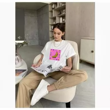 Футболка Hirsionsan с красочным принтом банана, женская летняя хлопковая свободная футболка с коротким рукавом, женские свободные футболки для девочек, топы M белый