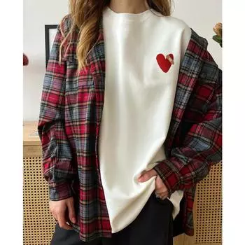 Футболка Hirsionsan с принтом в виде маленького сердца, женская летняя хлопковая свободная футболка с коротким рукавом, женские свободные топы для девочек M белый