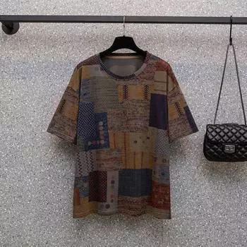 Футболка Хлопок Большой Размер Женская Летняя Свободная С Круглым Вырезом Пуловер Базовая Рубашка С Короткими Рукавами Топы M синий