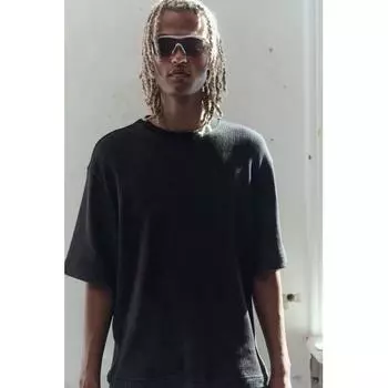 Футболка HM Boxy Fit Pointel Jersey, черная S