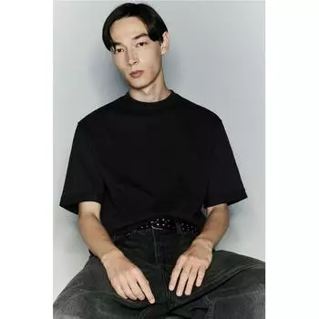 Футболка HM Boxy FiT Washed черного цвета XS