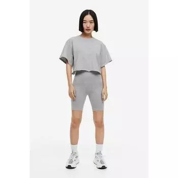Футболка HM Boxy Style с вышивкой Светло-серый меланж 1190346004