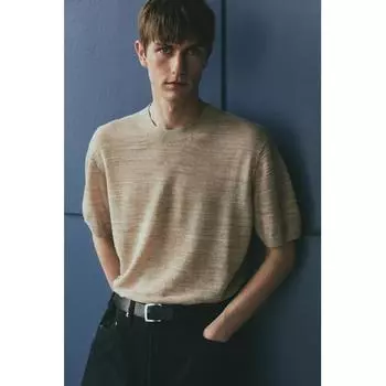 Футболка HM Fine Knit, обычный крой, бежевый меланж S