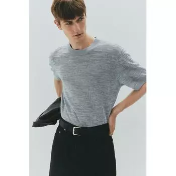 Футболка HM Fine Knit, обычный крой, серый меланж S