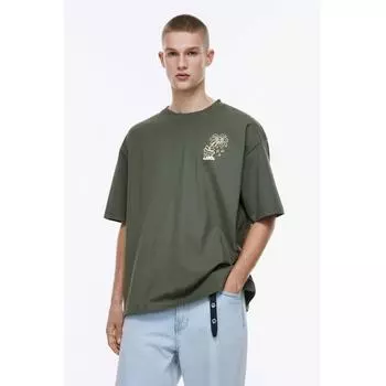 Футболка HM Oversized с принтом, хаки-зеленый Hardcore
