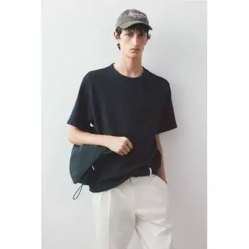Футболка HM Regular FiT Waffle TexTure темно-синего цвета XS