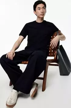 Футболка HM slim fit из хлопка пима темно-синего цвета XS