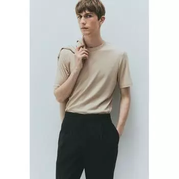 Футболка HM slim fit в рубчик светло-бежевого цвета XS