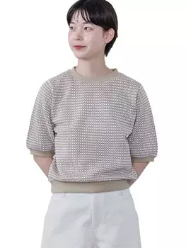 Футболка Honeycomb Жаккардовый свитер БЕЖЕВЫЙ БЕСПЛАТНО [Beams Heart] S/S Женская бежевый