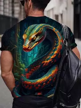 Футболка Horror Snake 3D Printed для мужчин, модная футболка в стиле панк, повседневная уличная одежда, свободная мужская одежда, топы 2000 года S зелёный