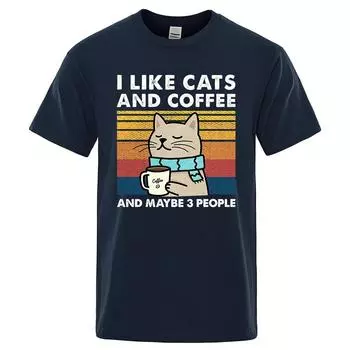 Футболка I Like Cats And Coffee Street для мужчин, модная повседневная свободная хлопковая одежда, дышащая футболка с круглым вырезом в стиле хип-хоп S