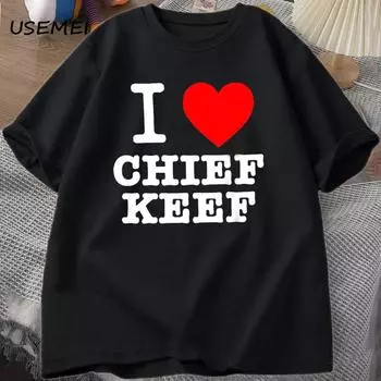 Футболка I Love Chief Keef Мужская одежда Хлопковая футболка с коротким рукавом Хип-хоп Футболка свободного покроя Уличная одежда 90-х Винтажная одежда Топы S чёрный
