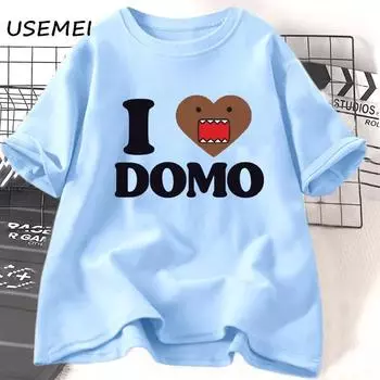 Футболка I Love Domo Kun Gesicht, забавные футболки с рисунком, хлопковые футболки с короткими рукавами, женские базовые футболки большого размера S синий