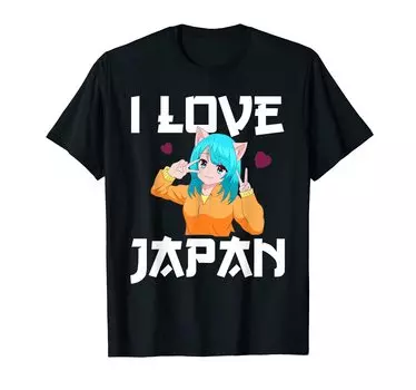 Футболка I Love Japan Kawaii Anime Girl Neko Cat Girl Otaku Weeb