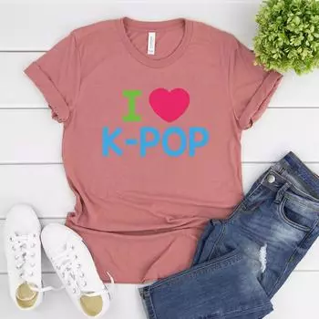 Футболка I Love K-Pop Футболка Kpop Женская футболка с коротким рукавом Футболки с графическим принтом Корейские фанаты K-pop Подарочные футболки Топ S