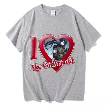 Футболка I Love My Girlfriend Honkai Star Rail с принтом аниме Футболка Harajuku Летняя футболка с рисунком манги и мультфильмов Футболки с круглым вырезом Sudaderas XS серый